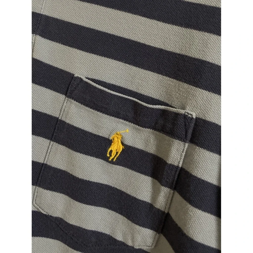 vintage polo ralph lauren Polo Shirt Men XL Navy‎ & Blue Stripped Cotton Classic